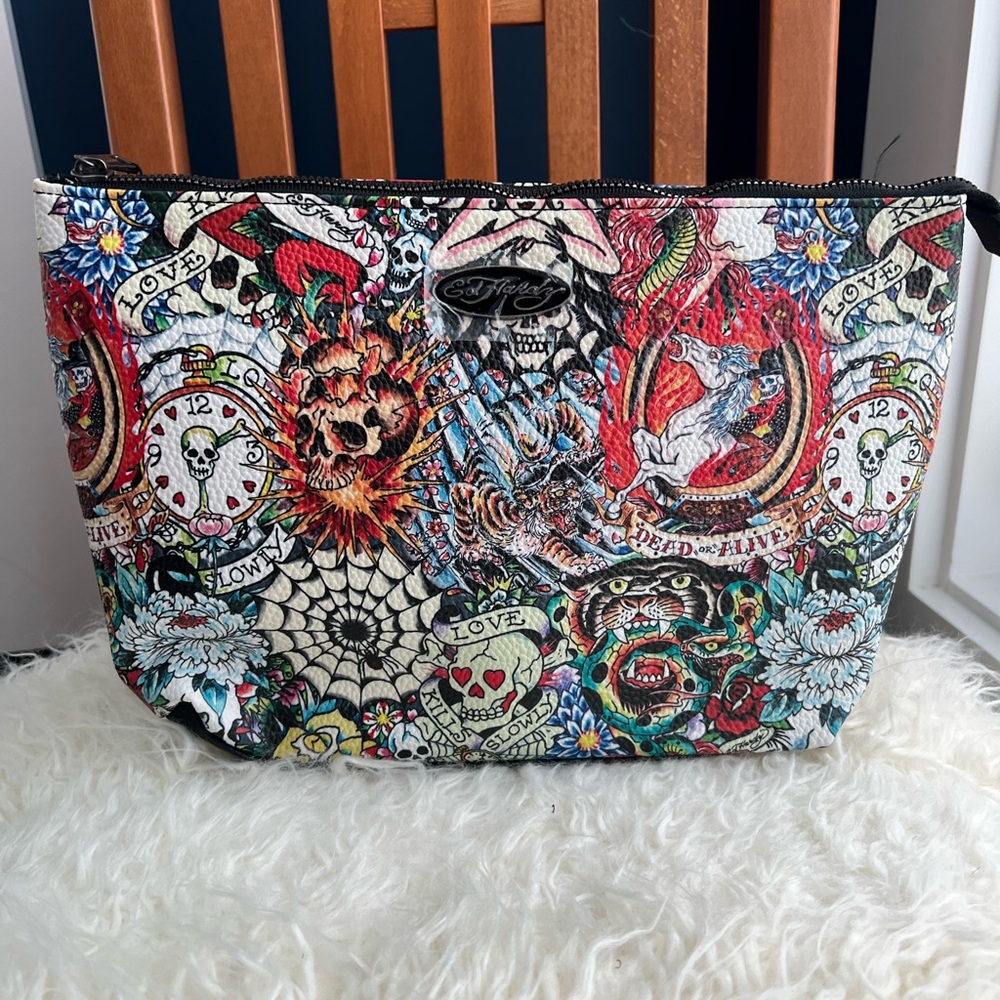 Ed Hardy Inspired Multicolor Tattoo-Print Cosmetic Bag